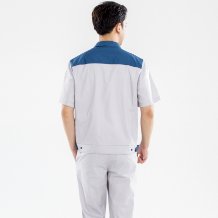 米白拼浅绿色夏季工作服-5