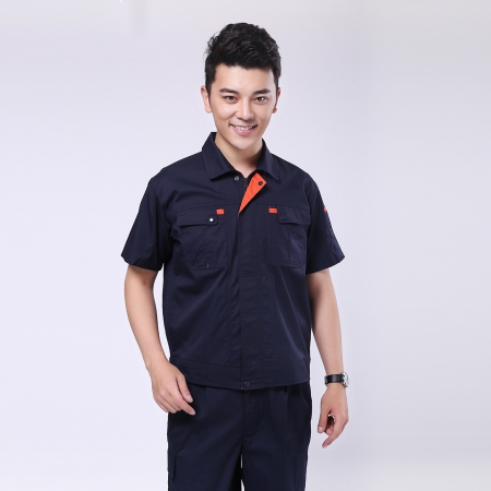 深蓝配桔红夏季工作服定制-2