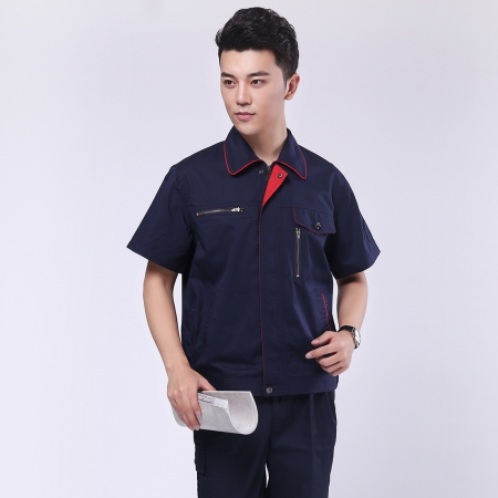 藏青拼橘黄夏季工作服-2