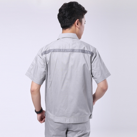 灰色拼藏青夏季工作服-4