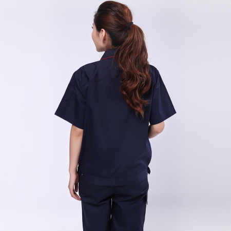 藏青拼橘黄夏季工作服-5