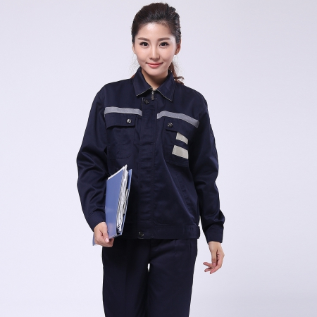 藏青拼米色工作服-3