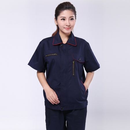 藏青拼橘黄夏季工作服-3