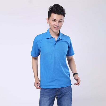 湖蓝色丝光棉t恤衫工作服-3