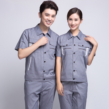 清灰拼银灰全棉夏季工作服