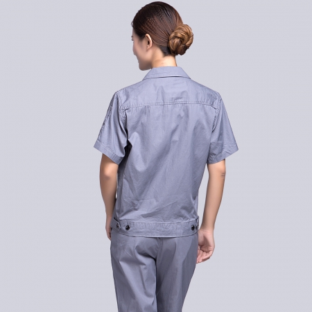 清灰拼银灰全棉夏季工作服-4