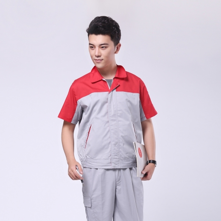 大红配浅灰夏季工作服-3