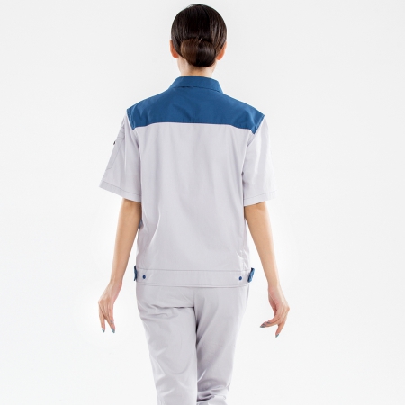 米白拼浅绿色夏季工作服-4