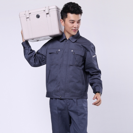 深灰配浅灰涤棉纱卡劳保工作服-2