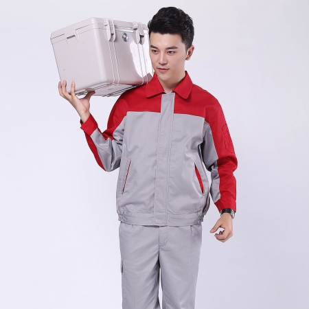 大红配浅灰劳保工作服-2