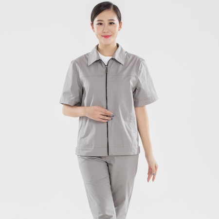 浅色拉链夏季工作服-3