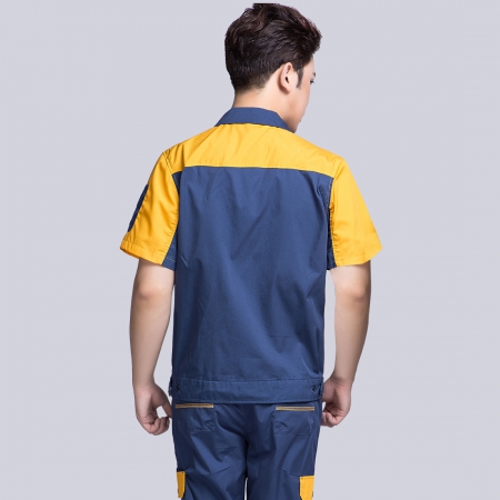 蟹青拼黄色短袖工作服-4