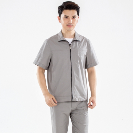 浅色拉链夏季工作服-2