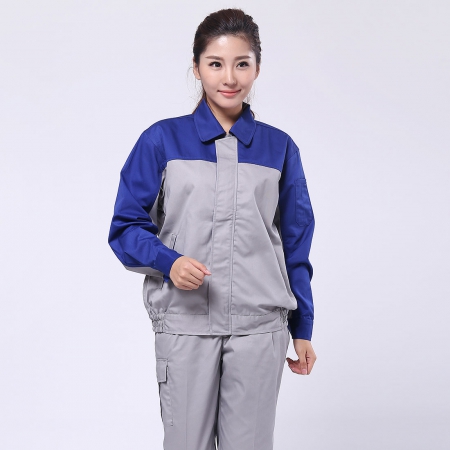 艳蓝配浅灰春秋工作服-3